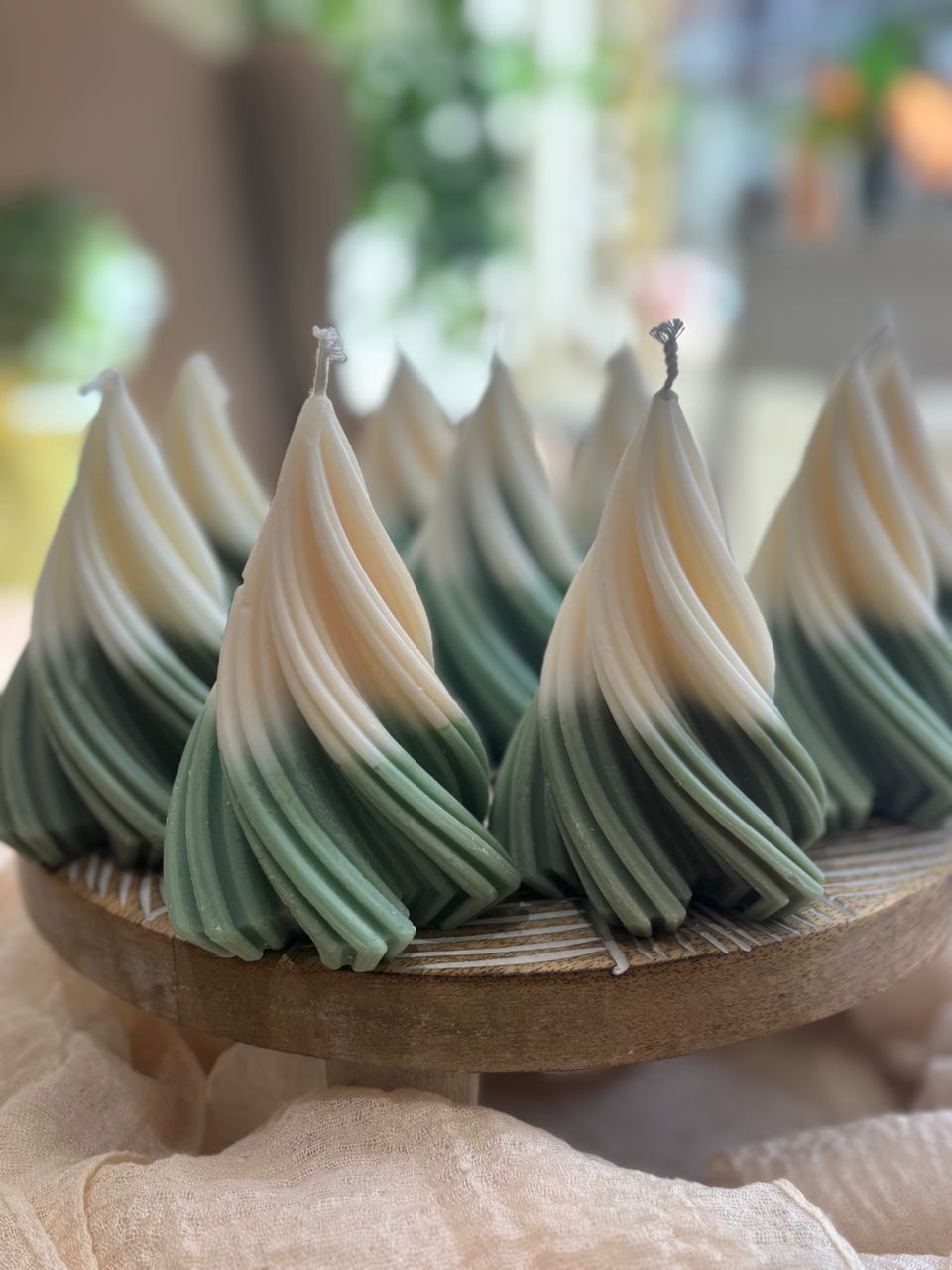 Swirl Snowy Green Christmas Tree Candle