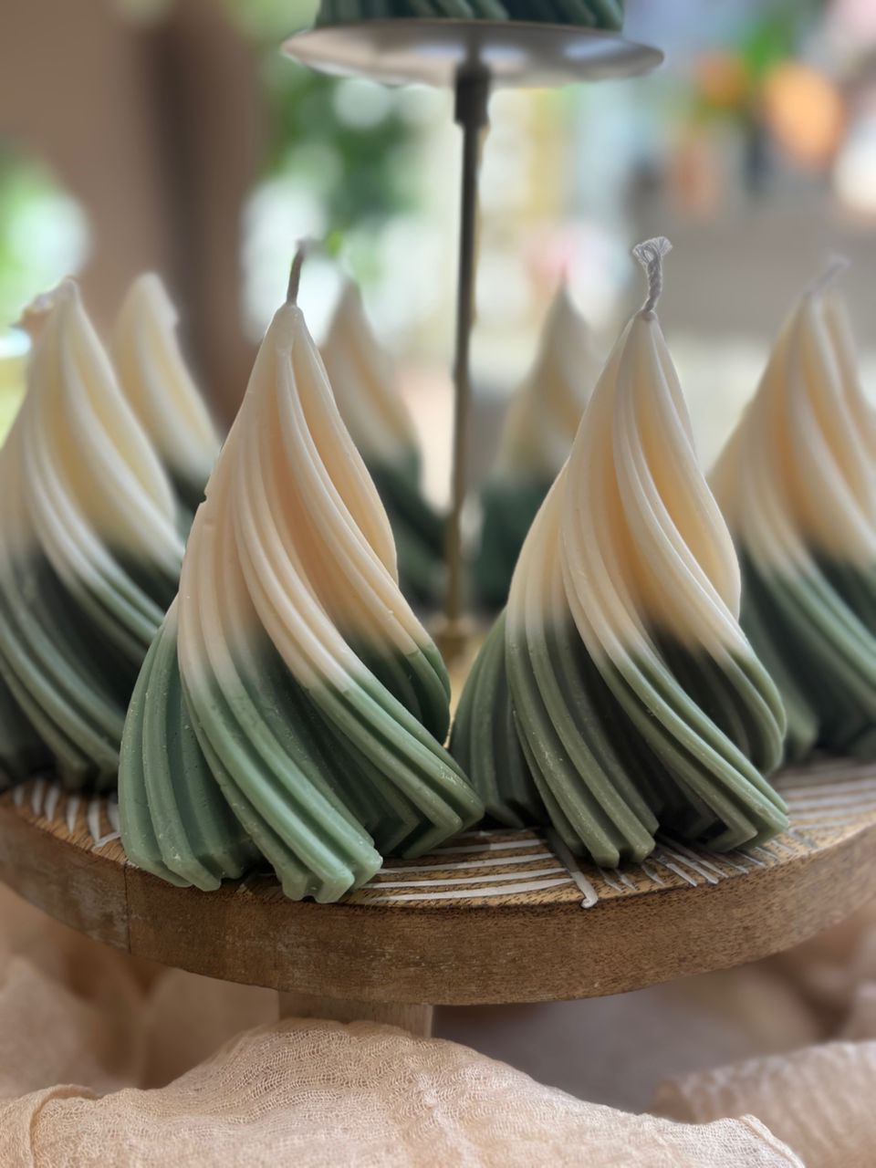 Swirl Snowy Green Christmas Tree Candle