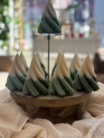 Swirl Snowy Green Christmas Tree Candle