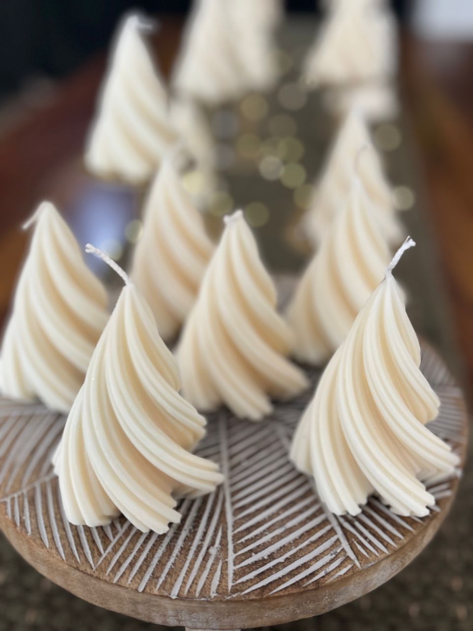 Swirl Snowy cream white  Christmas Tree Candle