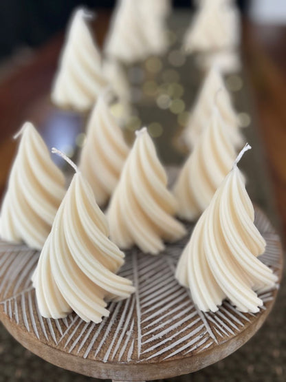 Swirl Snowy cream white  Christmas Tree Candle