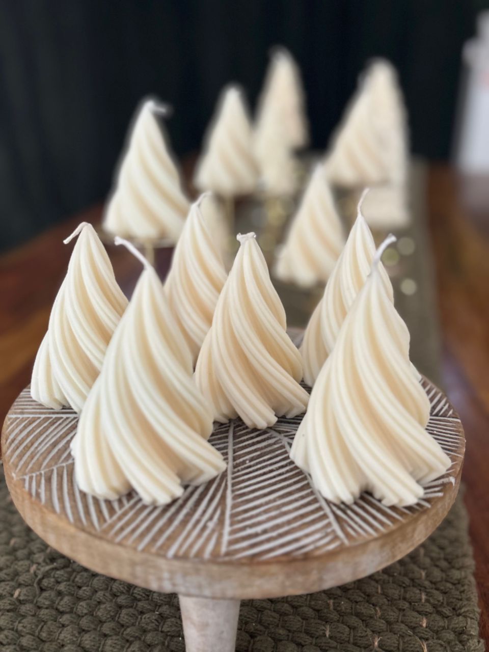 Swirl Snowy cream white  Christmas Tree Candle